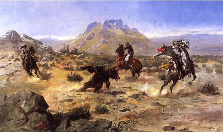 Capturing the Grizzly western American Charles Marion Russell Oil Paintings